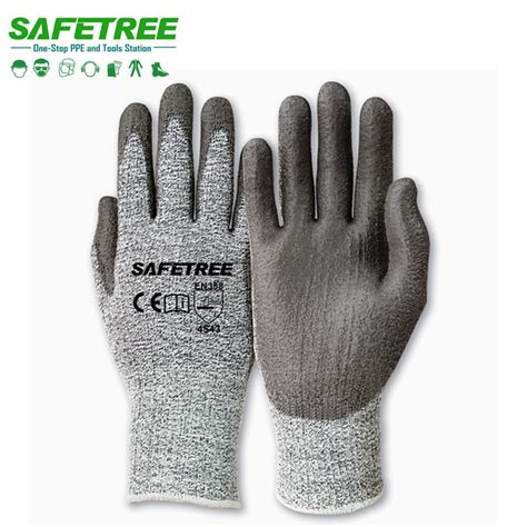 Ce En Hppe Liner Cut Resistant Gloves Level Pu Dipped Cut