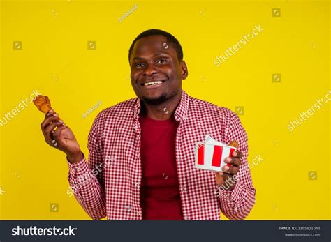 Funny African American Man Eating Fried Stock Photo 2195821043 ...