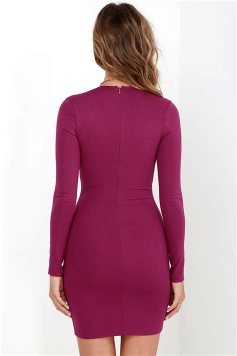 Sexy Magenta Dress Bodycon Dress Long Sleeve Dress 4900