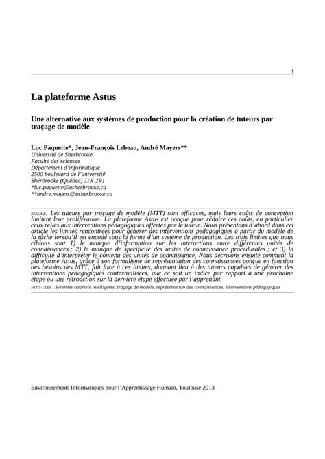 PDF La plateforme Astus Une alternative aux systèmes de production