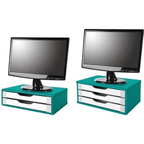 Conj Suportes Para Monitor Em MDF AZUL 2 E 3 Gavetas Brancas Souza