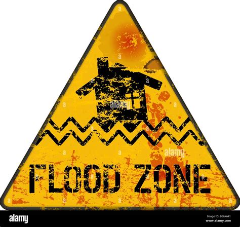 Flood Zone Warning Sign Climate Change Inundation Flooding Concept