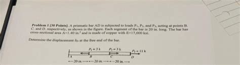 Solved Problem 1[30 Points]. A prismatic bar AD is subjected | Chegg.com