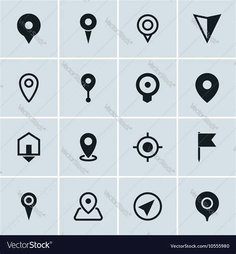 Map Location Icons Set Of 16 Pointers Symbols Vector Image