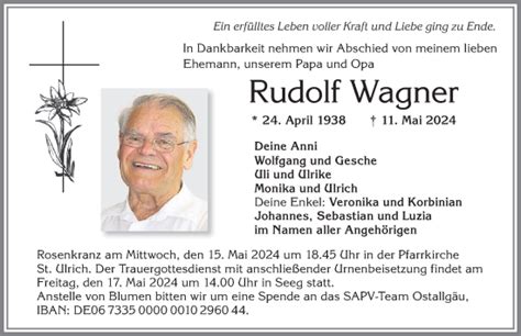 Traueranzeigen Von Rudolf Wagner Allg Uer Zeitung