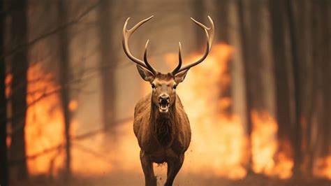 Free AI Image | Deer running away from wildfire