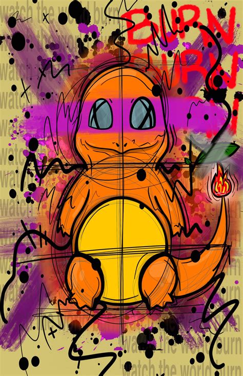 Charmander Print Pokemon Graffiti Trash Polka Art Etsy