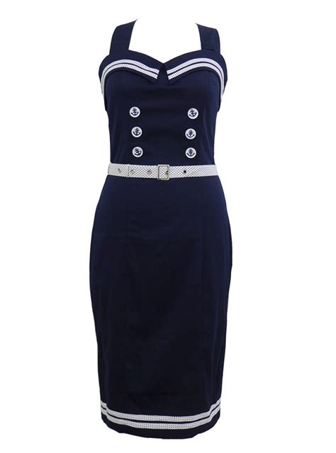 Robe Sailor Rockabilly Rétro Pin Up Banned Blue Navy