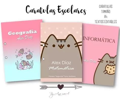 Caratulas Imprimibles Tamaño A4 Pusheen 1 Textos Editables en venta en