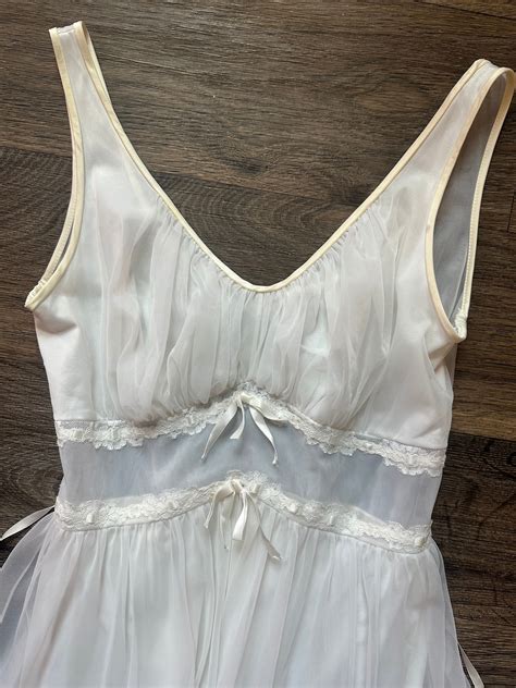 Vintage S Lingerie Slip Size S Double Nylon Shadowline Sheer Fitted Waist Lace Bow