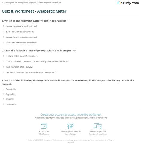 Quiz & Worksheet - Anapestic Meter | Study.com