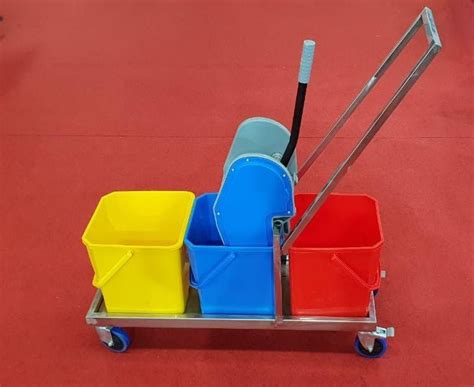 L Steel Triple Bucket Wringer Mopping Trolley Manufacturer Supplier