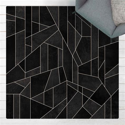 Kork Teppich Schwarz Wei Geometrie Aquarell Quadrat