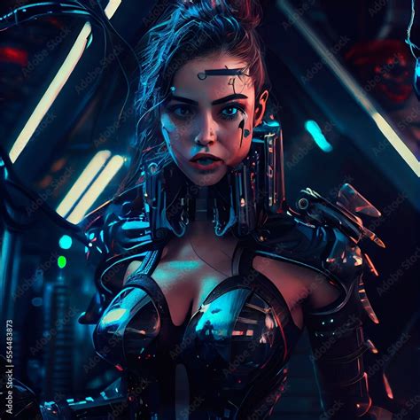 Portrait Of A Sci Fi Cyberpunk Warrior High Tech Futuristic Woman From