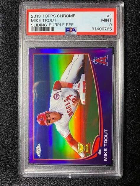 2013 Topps Chrome Mike Trout Purple Refractor Sliding 1 PSA 9