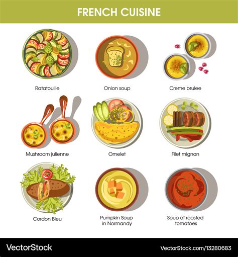 French cuisine food dishes for menu Royalty Free Vector