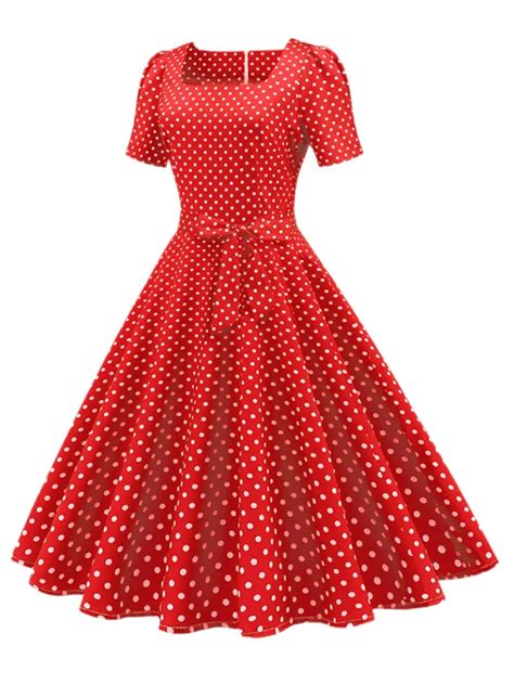 Polka Dot Bow Front Dress Vintage Elegant Square Neck Short Temu