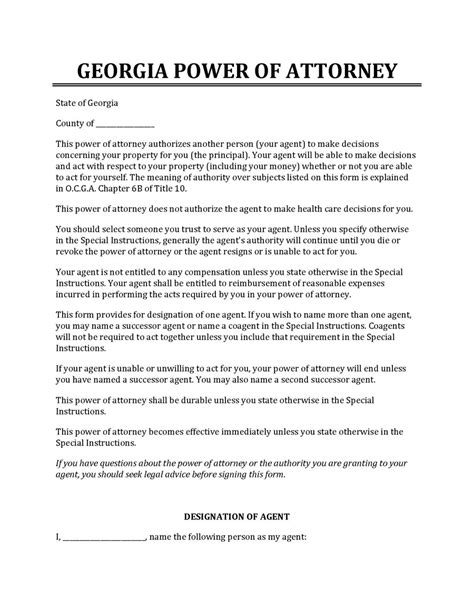 Free Georgia Power Of Attorney Forms All Types PDF Word