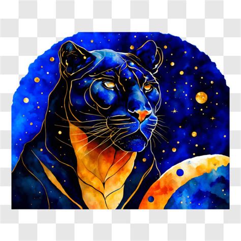 Download Abstract Black Panther Painting With Moon And Stars Pngs