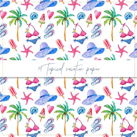 Tropical Vacation Digital Paper Seamless Pattern Bikini Etsy