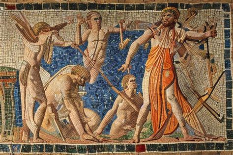 Ancient Roman Mosaic Of The God Mars With A Spear Stable Diffusion