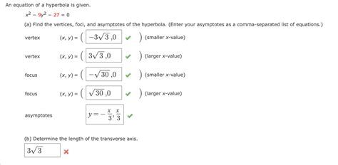 Solved An Equation Of A Hyperbola Is Given X29y227 0 A Chegg