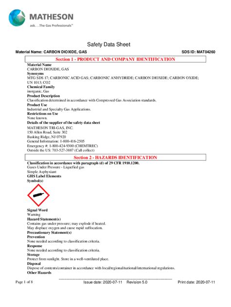 Fillable Online Archpdfs Lps Compressed Carbon Dioxide Gas Co Sds