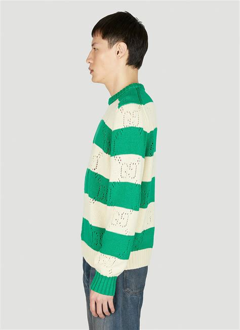 Gucci Striped Sweater In Green Gucci