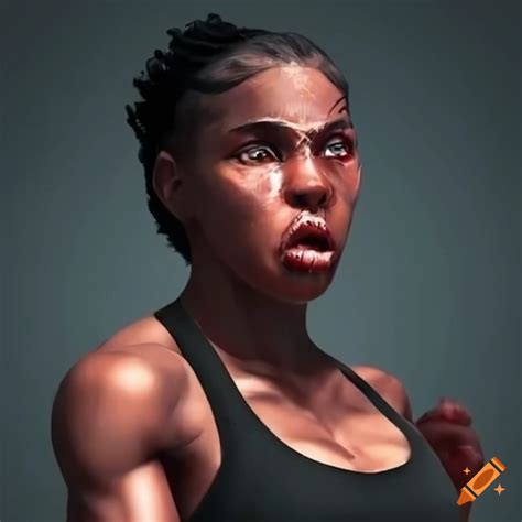 Black Female Fighter With Ripped Clothes And Stunned Expression On Craiyon