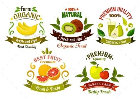 Organic Fresh Fruits Emblems And Symbols Fruit Logo Design Fresh