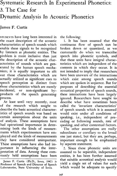 Systematic Research In Experimental Phonetics 3 The Case For Dynamic