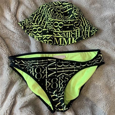 Michael Kors Women S Black And Yellow Bikini And Tankini Bottoms Depop