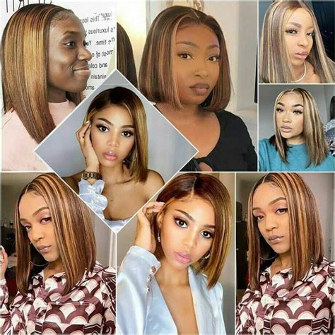 Straight Hair Honey Blonde Highlight Bob Human Hair Wigs HD Lace 13x4