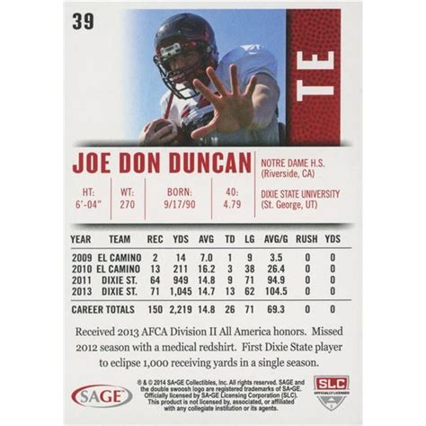 Joe Don Duncan signed trading card