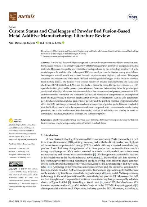 PDF Current Status And Challenges Of Powder Bed Fusion Based Metal