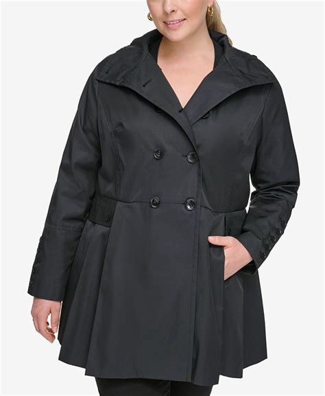 Calvin Klein Plus Size Hooded Double Breasted Skirted Raincoat Macy S