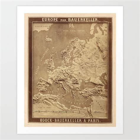 Vintage Physical Map of Europe (1870) Art Print by BravuraMedia | Society6