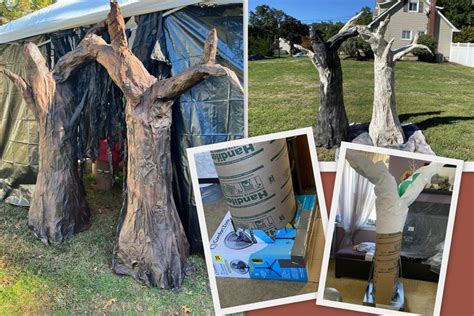 Several Pictures Of Trees That Have Been Placed In Front Of A House