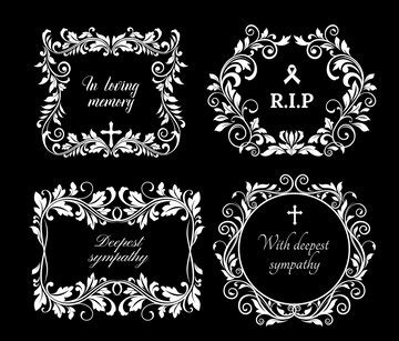 Premium Vector | Funeral vector frames isolated floral borders