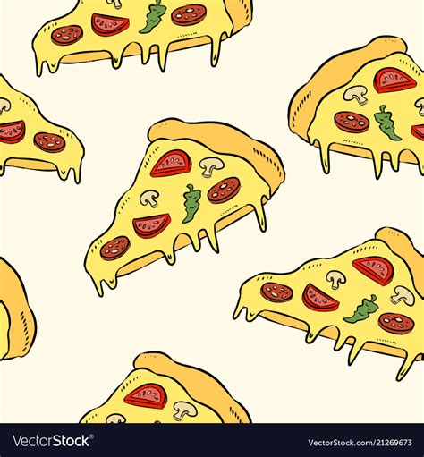 Hand Draw Pizza Doodle Pizza Seamless Pattern Vector Image