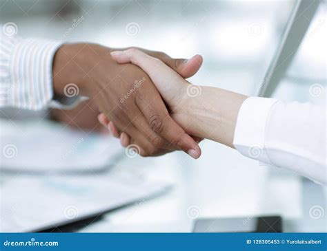 Closeup Handshake Business Woman With A Financial Partner Stock Image