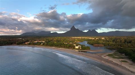 Tamarin Bay With Waves And Beach At Sunset Mauritius Aerial View