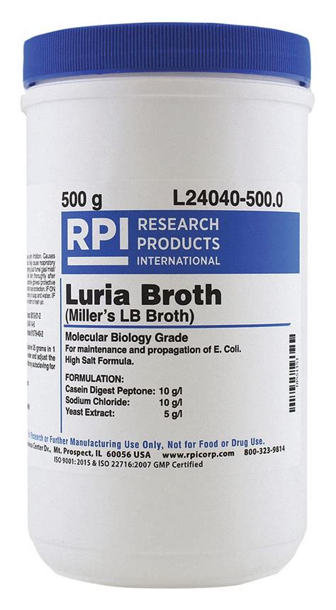 Rpi Luria Broth Millers Lb Broth 500 G Container Size Powder 31fz40l24040 5000 Grainger