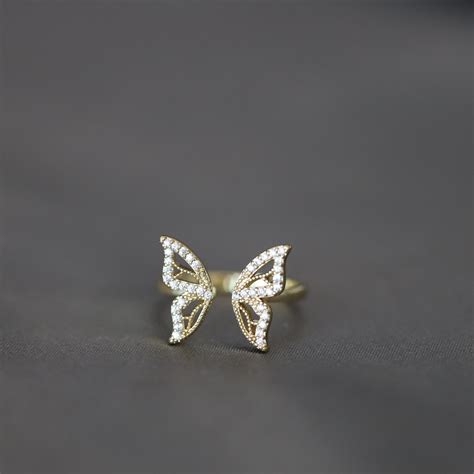 Butterfly Rings Gold Butterfly Rings Double Layer Butterfly Etsy