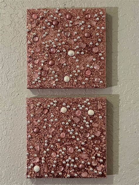 Rose Gold Glam Canvas Set Glass Wall Art Glitter Paintings - Etsy