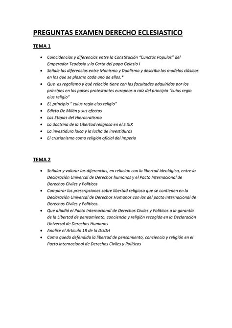 Examen Abril Preguntas Preguntas Examen Derecho Eclesiastico