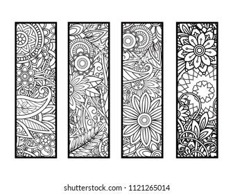 Set Four Bookmarks Black White Doodles Stock Vector Royalty Free