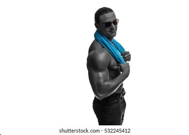 Male Bodybuilder Athlete Naked Torso Towel Stock Photo 532244065