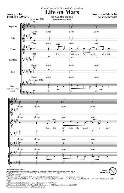 David Bowie Life On Mars Arr Philip Lawson Sheet Music Notes Chords Download Printable