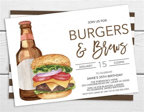 Burger And Beer Invitation Burgers Brews Invite Burger Beers Birthday